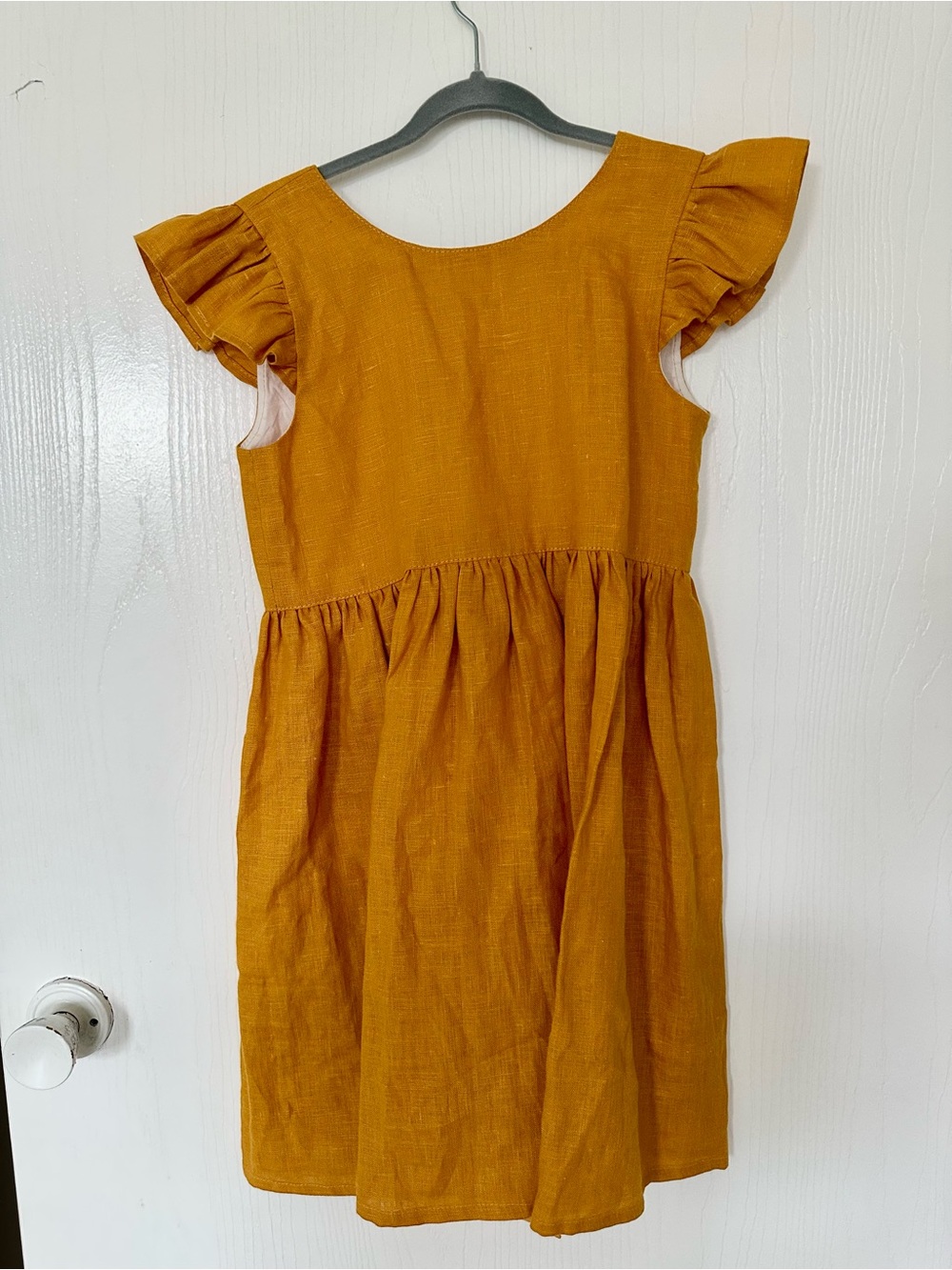 Kids Flutter Sleeve Dress in Mustard